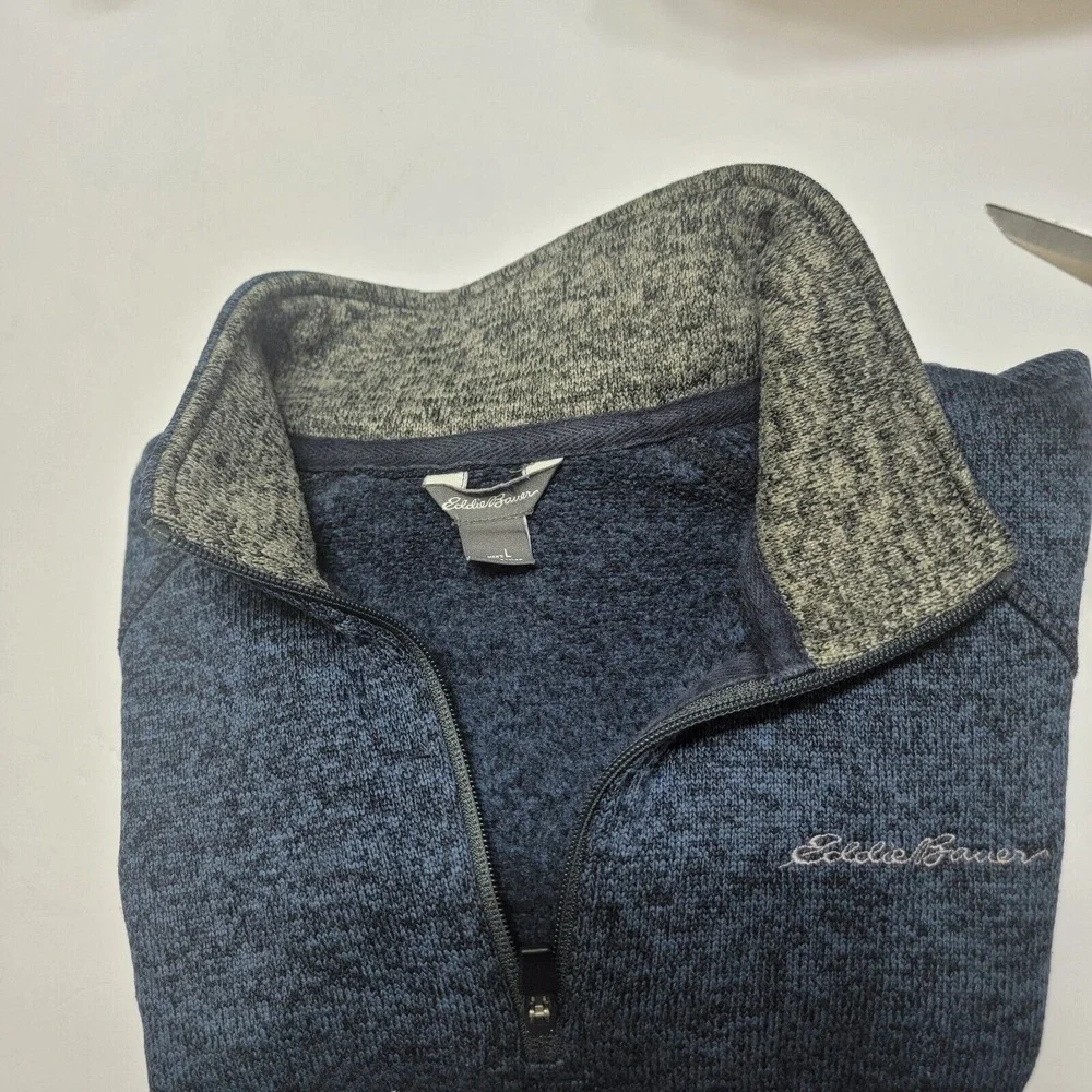 Eddie Bauer‎ Sweater Mens XL Blue Long Sleeve 1/4 Zip Fleece Pullover Mock Neck